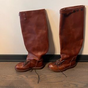 RICK OWENS GOODYEAR FLEX KNEE HIGH LACE UP COMBAT BOOTS BROWN EU 41